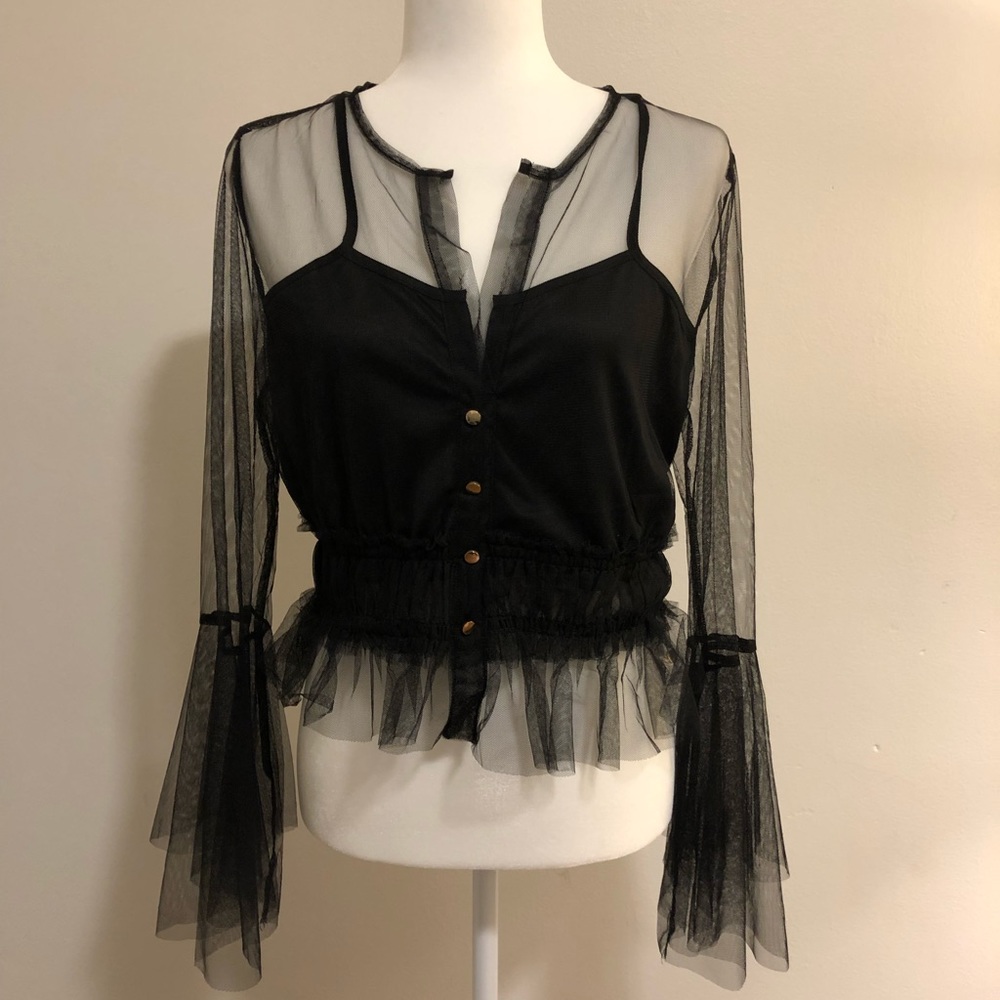 Sexy Black Top Long Bell Sleeve